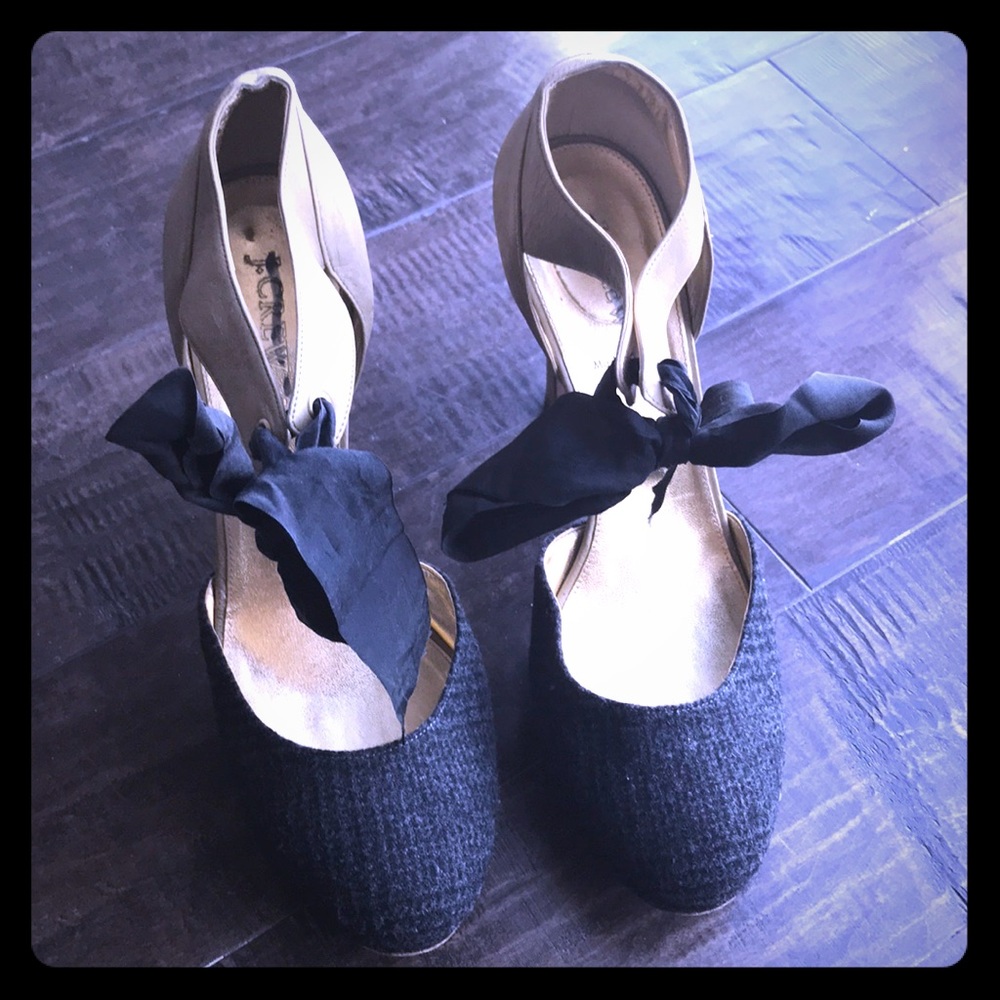 J. Crew Tweed Satin Bow Heels Pumps